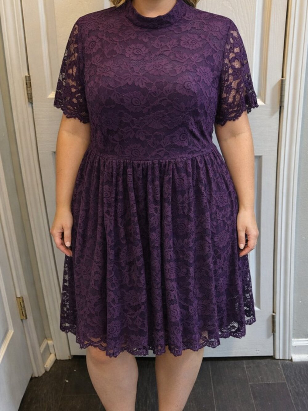 Torrid Deep Purple High Neck Lace Skater Dress Size 18